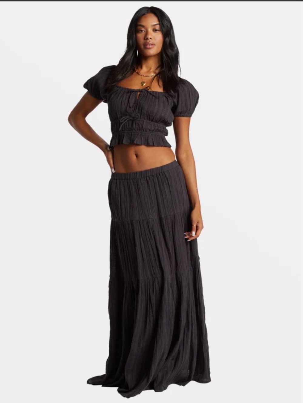 Black Tiered Maxi Skirt